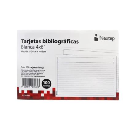 Tarjeta Bibliografica Nextep Blanca 4"x6" C/100