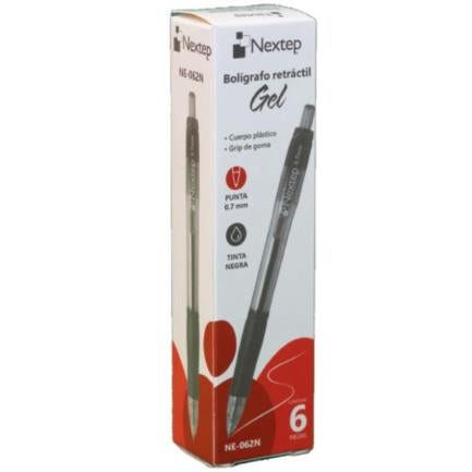 Boligrafo Nextep Gel Retractil Mediano 0.7mm Negro c/6