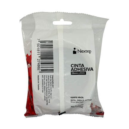 Cinta Adhesiva Nextep Corte Facil 18mm x 65mts Bolsa c/2 Piezas
