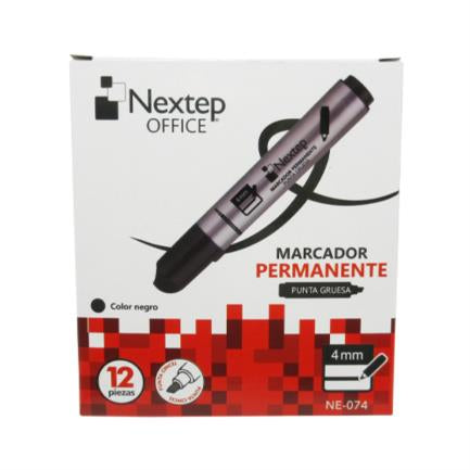 Marcador Nextep Permanente Punta Gruesa Cincel 4mm Negro c/12 Pzas