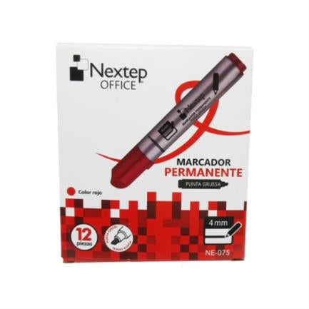 Marcador Nextep Permanente Punta Gruesa Cincel 4mm Rojo c/12 Pzas