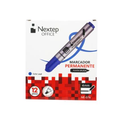 Marcador Nextep Permanente Punta Gruesa Cincel 4mm Azul c/12 Pzas