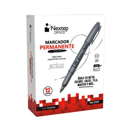Marcador Nextep Permanente Punta Fina 2mm Plata C/12