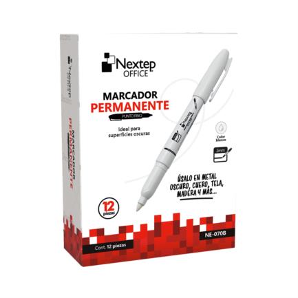 Marcador Permanente Nextep Punta Fina 2mm Blanco C/12