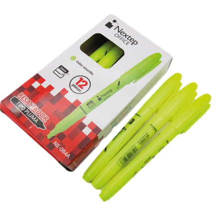 Marcador Nextep Resaltador Tipo Pluma Punta Cincel Color Amarillo C/12 Pzas