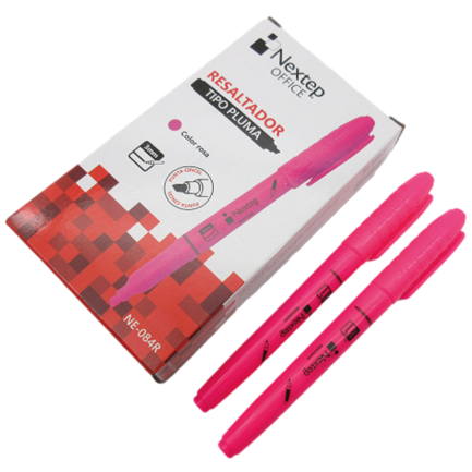 Marcador Nextep Resaltador Tipo Pluma Punta Cincel Color Rosa C/12 Pzas