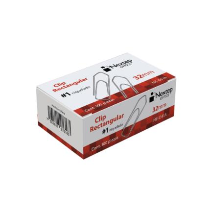 Clip Nextep Rectangular Niquelado #1 32mm c/10 100 Clips c/u