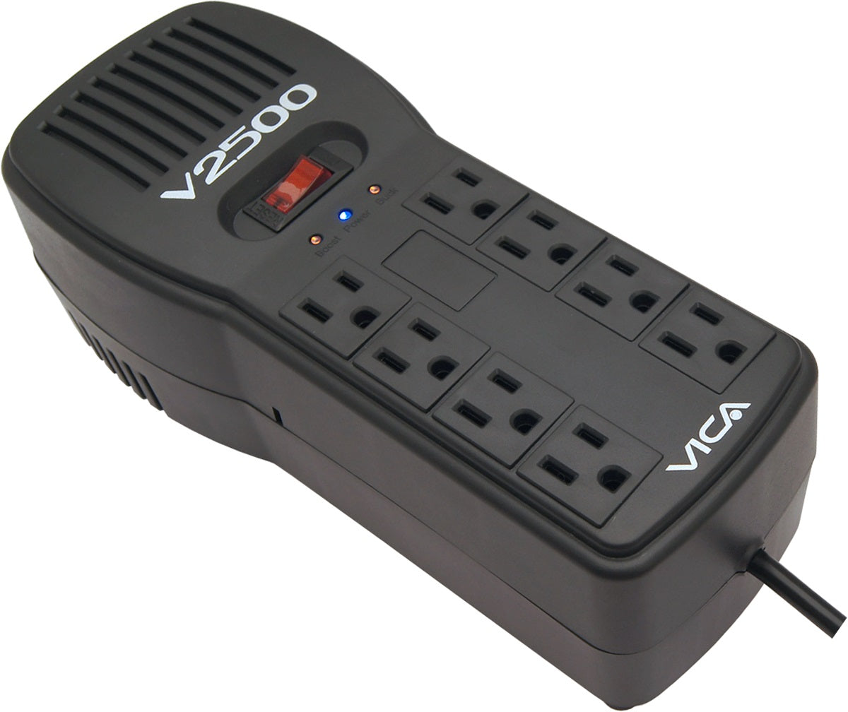 VICA V2500 REGULADOR DE VOLTAJE, 2500VA/1500W, 8 TOMAS, RJ11, RJ45, EMPOTRABLE, LEDS