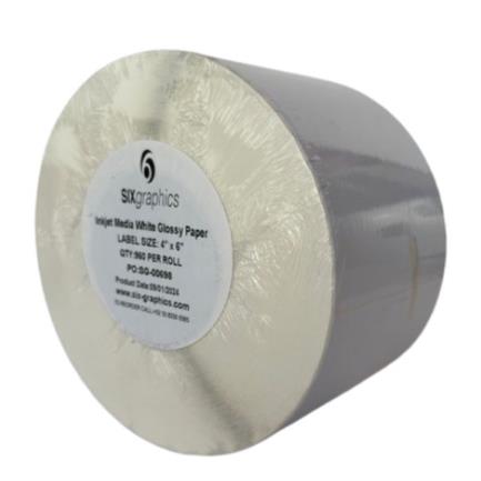 Papel Six Graphics Blanco Brillante Adhesivo Acrilico Respaldo 4x6" Core 3 960 Etiquetas por Rollo