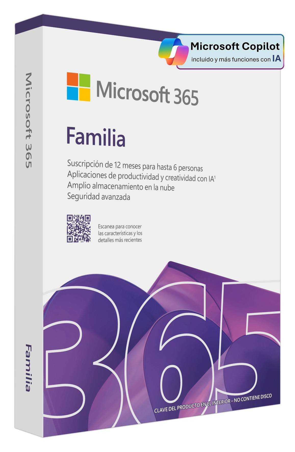 Microsoft 365 Family (Formato Caja)- Hasta 6 usuarios, Suscripción Anual, multidispositivos, aplciaciones premium (Word, Excel, Power Point, One note, Outlook, 1Tb One drive por susuario) Copilot, Actulizaciones automaticas, - Windows / Mac / Android