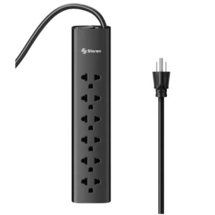 Barra Multicontactos Steren 1.7m 15A 6 Contactos Americanas/Europeas 70J Color Negro