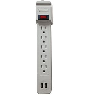 Barra Multicontacto Supresor de Picos (SS-550 USB) - 5 Contactos aterrizados - 2 Puertos USB tipo A de 10Amp - Protección de 550 Joules - Switch reset iluminado de 10 Amp - cable de 45 cm - clavija en 90 grados.