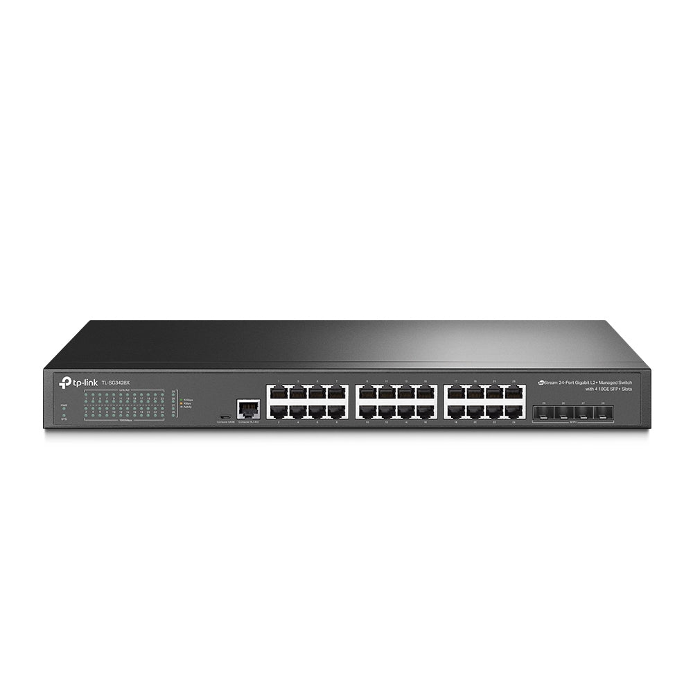 Omada SG3428X 24 Puertos Gestionable Conmutador Ethernet - Gigabit Ethernet, Ethernet de 10 gigabits - 10GBase-X, 10/100/1000Base-T - 2 Capa compatible - 23.60W Consumo Energético - Par trenzado, Fibra Óptica - Montable en bastidor, De Escritorio