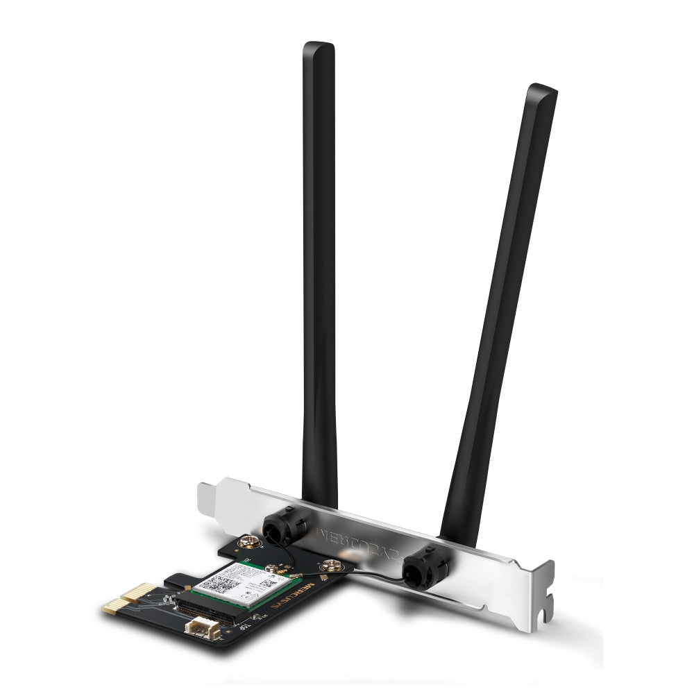 Mercusys MA80XE IEEE 802.11 a/b/g/n/ac/ax Bluetooth 5.2 Banda dual Adaptador combo Bluetooth/Wi-Fi para Computadora de escritorio - PCI Express - 2.35Gbit/s - 2.40GHz ISM - 5GHz UNII - Tarjeta enchufable
