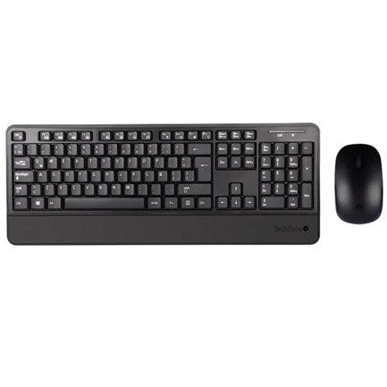 Kit TechZone Profesional Inalambrico Elegante Teclado y Mouseu de 3Botones con 1200 Dpi y Descansa Muñecas Alc