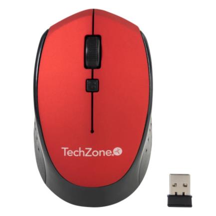 Mouse Inalambrico TechZone Optico 800 a 1600dpi Ajustable 3 Botones Ambidiestro Win/MAC Color Rojo
