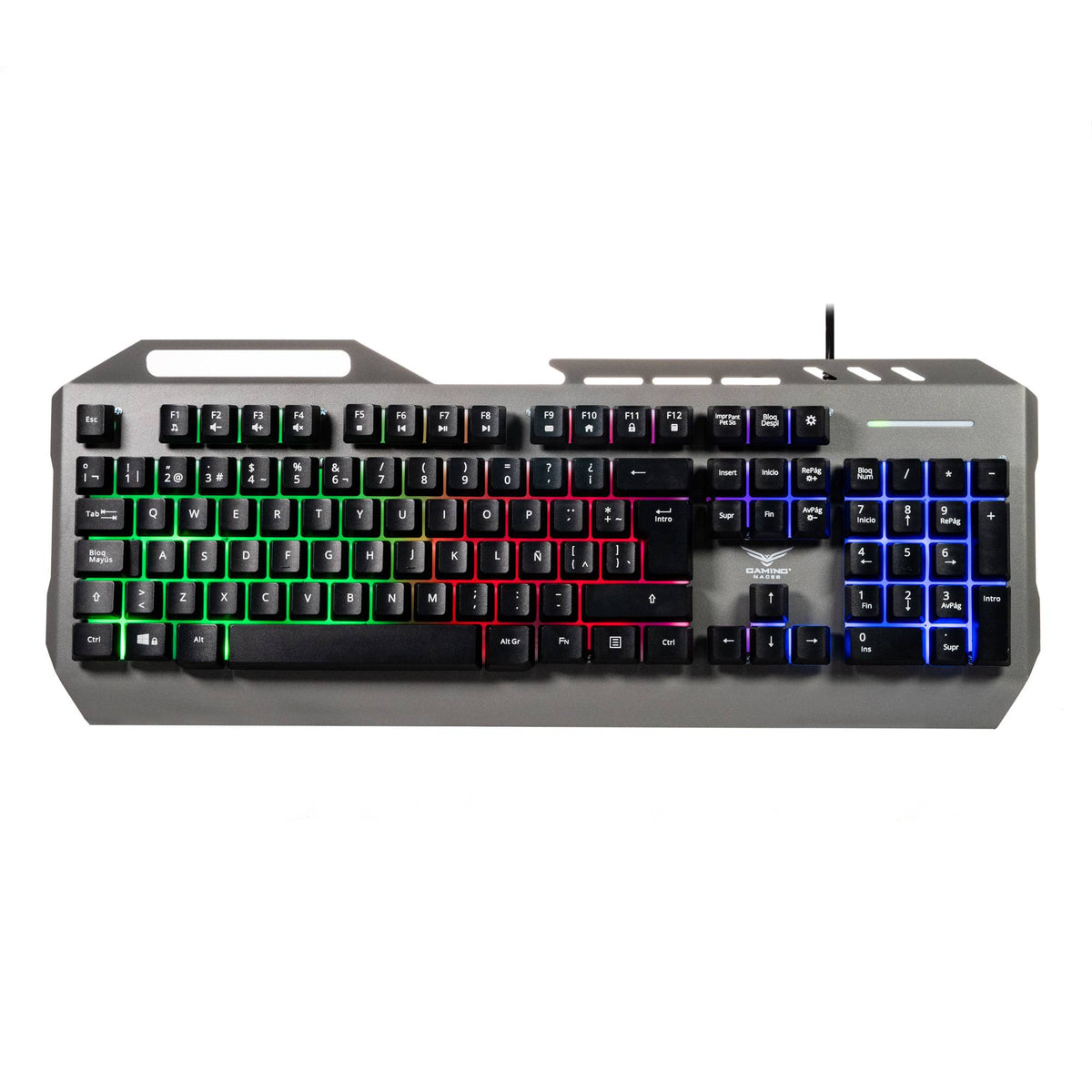 Naceb NA-0966 Teclado gaming - Tamańo completo - Cable Conectividad - USB Tipo A Interfaz - RGB LED - Gris - Membrana Llave de contacto - 105 Tecla(s) - Windows, Mac OS - Computadora de escritorio - PC, Mac - Acero, Metálico, Cloruro de Polivinilo (PVC)