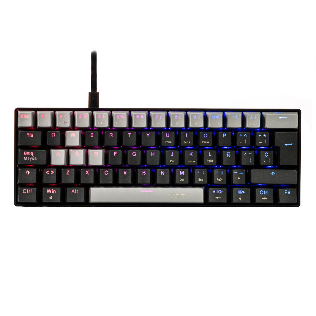 Naceb NA-0968 Teclado gaming - Compacto - Cable Conectividad - USB Tipo A Interfaz - RGB LED - Negro - 62 Tecla(s) - Windows, Mac OS - PC, Mac - Cloruro de Polivinilo (PVC)