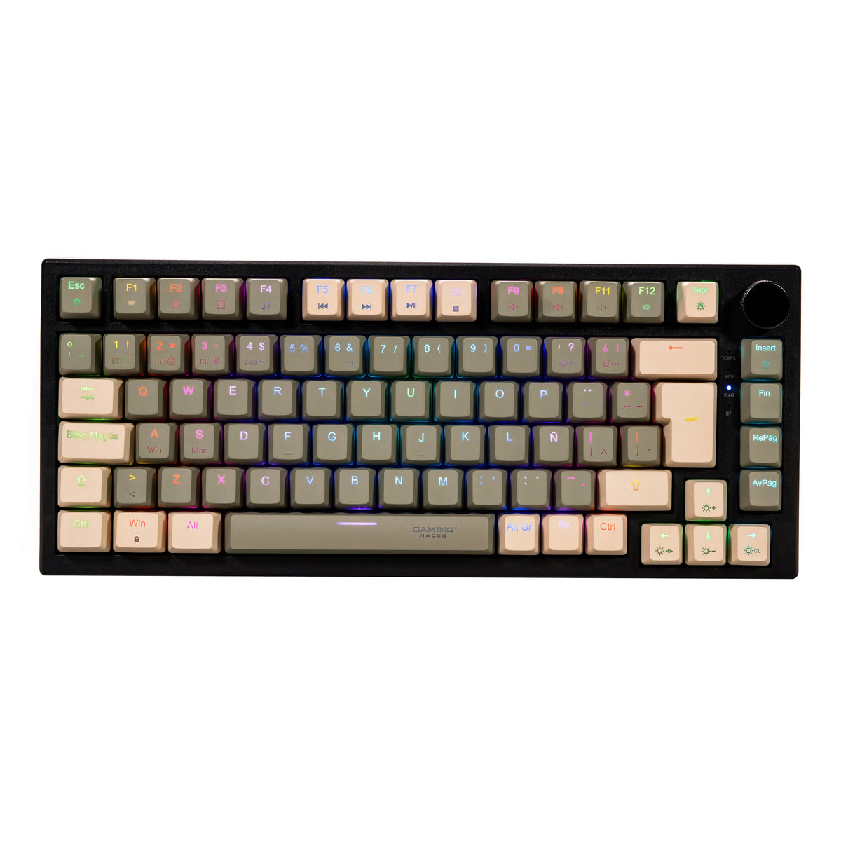 Naceb NA-0969 Teclado gaming - Compacto - Con cable/Inalámbrico Conectividad - USB Tipo A Interfaz - RGB LED - Gris Oscuro - Bluetooth/RF - 5 - 2.40GHz - 84 Tecla(s) - Windows, Mac OS - PC, Mac - Cloruro de Polivinilo (PVC)