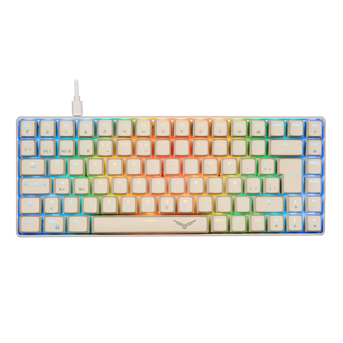Naceb NA-0970 Teclado gaming - Compacto - Cable Conectividad - USB Interfaz - RGB LED - Blanco - 85 Tecla(s) - Windows, Mac OS - PC, Mac - Plástico ABS, Cloruro de Polivinilo (PVC)