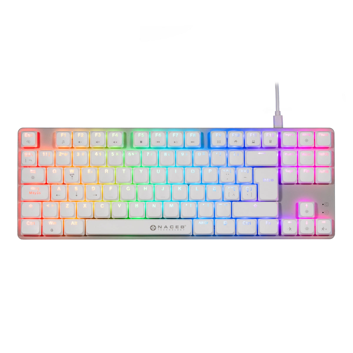 Naceb Slim NA-0971 Teclado gaming - Compacto - Cable Conectividad - USB Interfaz - RGB LED - Gris - 88 Tecla(s) - Windows, Mac OS - PC, Mac - Plástico ABS, Cloruro de Polivinilo (PVC)