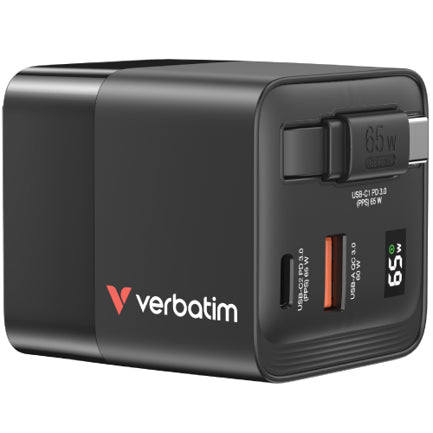 Cargador Verbatim GaN 65W de Cable retráctil