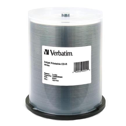 Disco VERBATIM CD-R 52X 80MIN 700MB Blanco Imprimible C/100