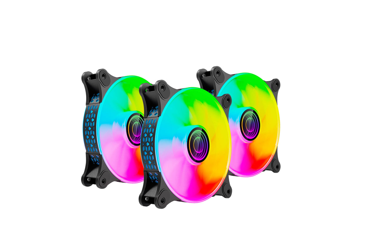 Naceb 3 Ventilador - PC, Gabinete - 120mm Maximum Fan Diameter - 3 x Fan(s) - 42.48m³/hora Maximum Airflow - 1500rpm - Cojinete hidráulico - ARGB LED - Negro - Acero Inoxidable - 4.6Año(s) Vida