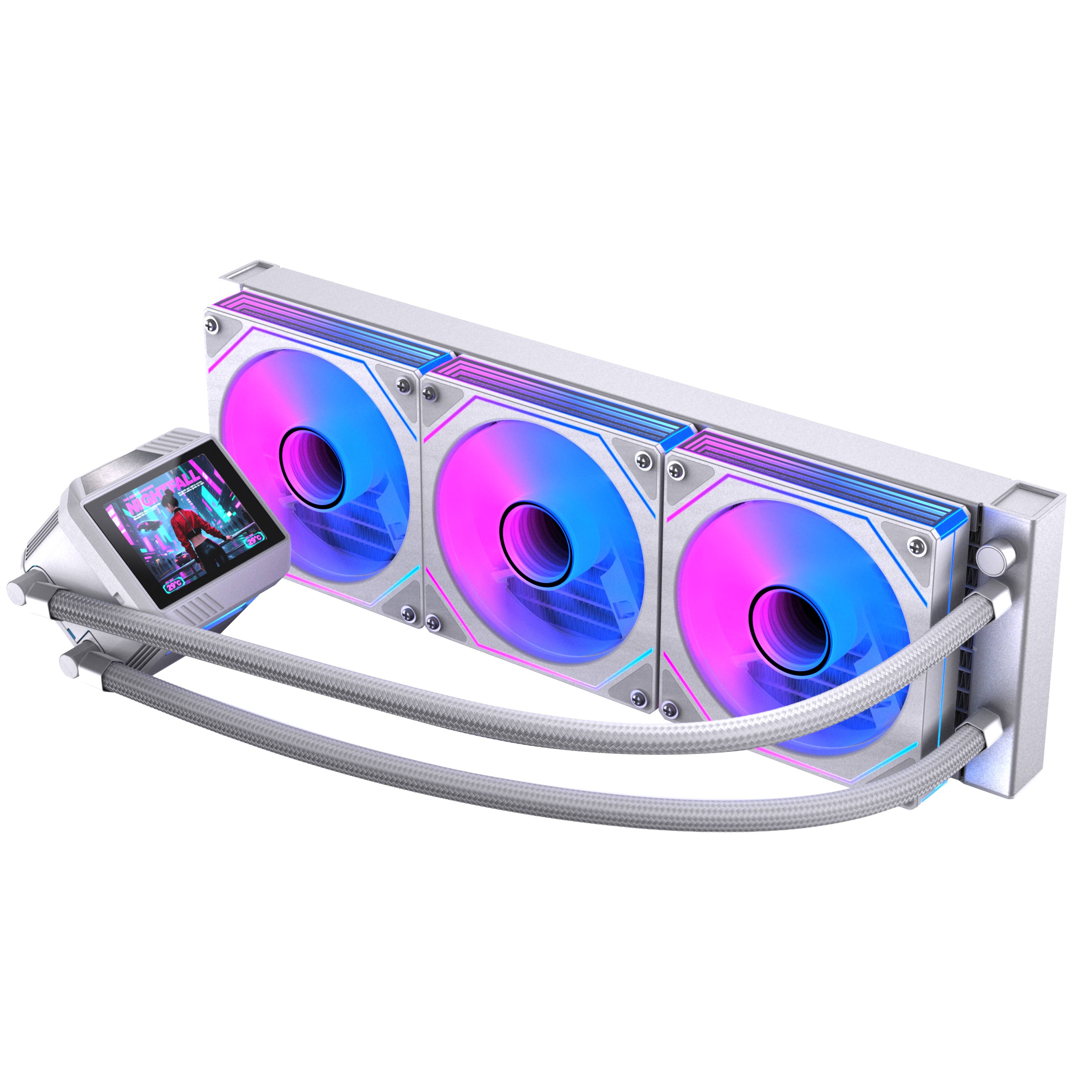 Naceb Ventilador de enfriamiento/Radiador/Bloque de agua - 3 x Ventilador(es) - 1800rpm - Refrigerador Líquido Refrigerador - ARGB LED - Blanco