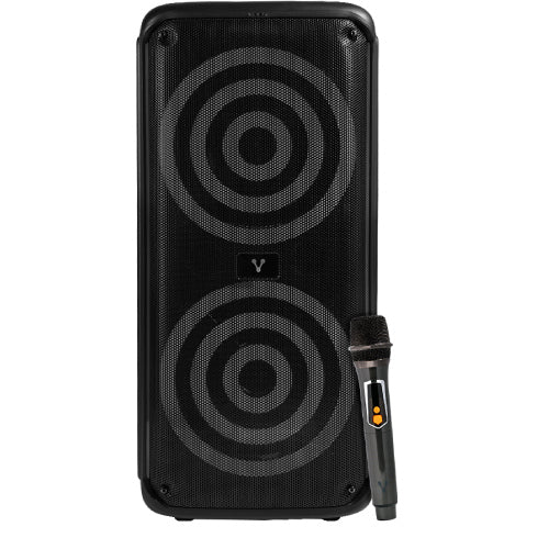 BAFLE VORAGO KSP-503 NEGRO 2X8" 2X30WATTS RMS TECNOLOGIA DSP / USB / MSD/ 3.5MM / RECARGABLE / TWS BT 5HRS CARGA USB TIPO C / MICROFONO INALAMBRICO