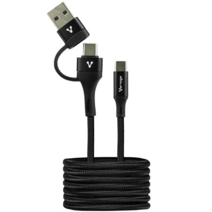 Cable Vorago CAB-126 Tipo C a Tipo C con Adaptador a USB-A 60W Carga Rápida 1m Color Negro