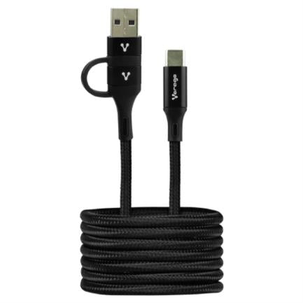 Cable Vorago CAB-126 Tipo C a Tipo C con Adaptador a USB-A 60W Carga Rápida 1m Color Negro