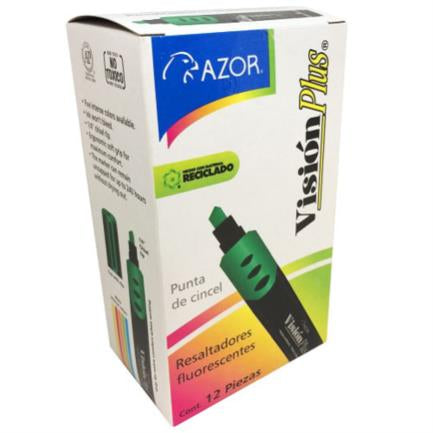 Marcador Resaltador Visión Plus Color Verde Fluorescente C/12 Pzas