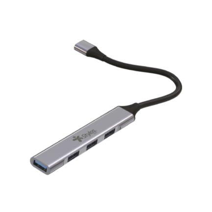 Hub 4 en 1 Stylos USB C a 3xUSB 2.0 + 1xUSB 3.0 con Caja Gris