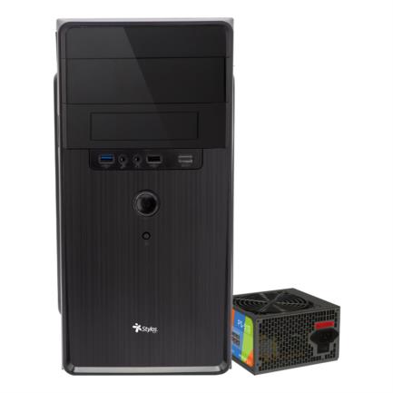 Gabinete Stylos Mini-Tower Micro-ATX/Mini-ITX USB 3.0 con Fuente de 500W sin Ventiladores Instalados Negro/Rojo