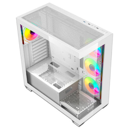 Gabinete Gamer Mid Tower Xzeal ATX Panel Der. Vidrio + Metal 2xUSB1.0 + 1xUSD3.0 + 3.5 mm + 4 ARGB Fans + 1 HUB Blanco