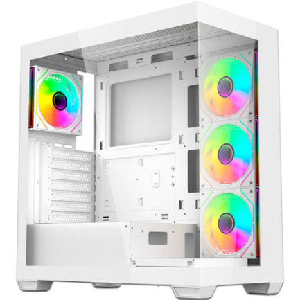 Gabinete Gamer Mid Tower Xzeal ATX Panel Der. Vidrio + Metal 2xUSB1.0 + 1xUSD3.0 + 3.5 mm + 4 ARGB Fans + 1 HUB Blanco