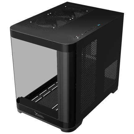 Gabinete Curvo Xzeal M-ATX/ITX 2x USB 2.0 + 1x USB 3.0 + 3.5 mm + 3 Ventiladores RGB Negro