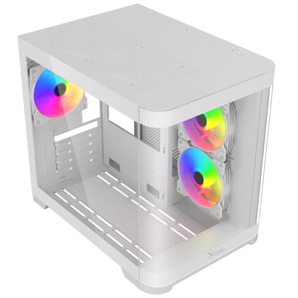 Gabinete Curvo Xzeal M-ATX/ITX 2x USB 2.0 + 1x USB 3.0 + 3.5 mm + 3 Ventiladores RGB Blanco