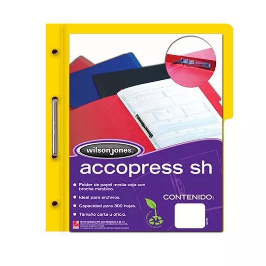 Carpeta pressboard Accopress sh ACCO car ta color amarillo con broche de 8 cm