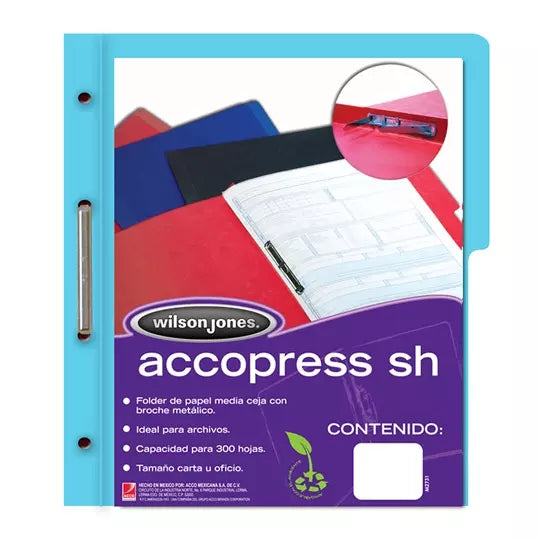 Carpeta pressboard Accopress sh ACCO car ta color azul claro con broche de 8 cm