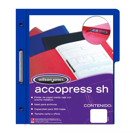 Carpeta pressboard Accopress sh ACCO car ta color azul obscuro con broche de 8 cm