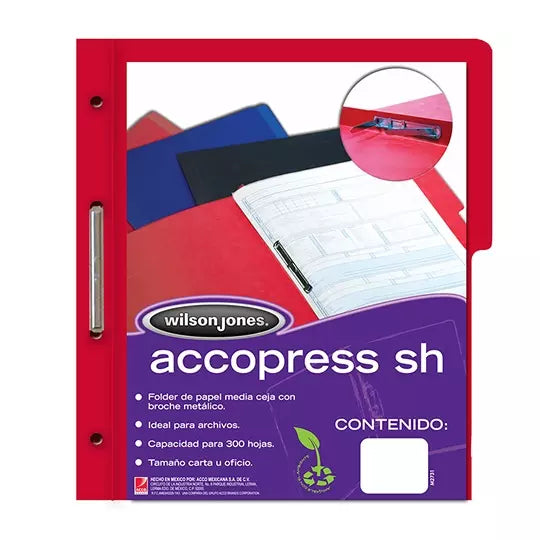 Carpeta pressboard Accopress sh ACCO car ta color rojo con broche de 8 cm