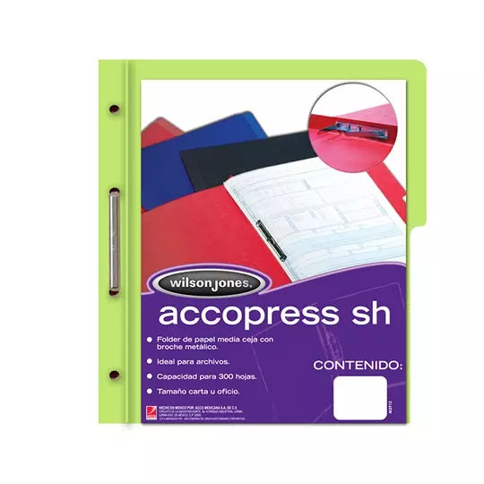 Carpeta pressboard Accopress sh ACCO car ta color verde claro con broche de 8 cm
