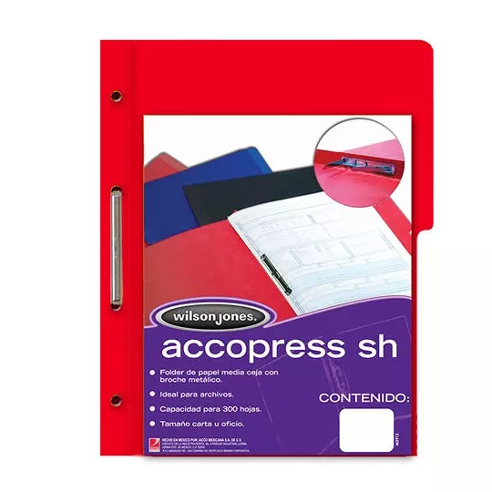 Carpeta pressboard Accopress sh ACCO ofi cio color rojo con broche de 8 cm