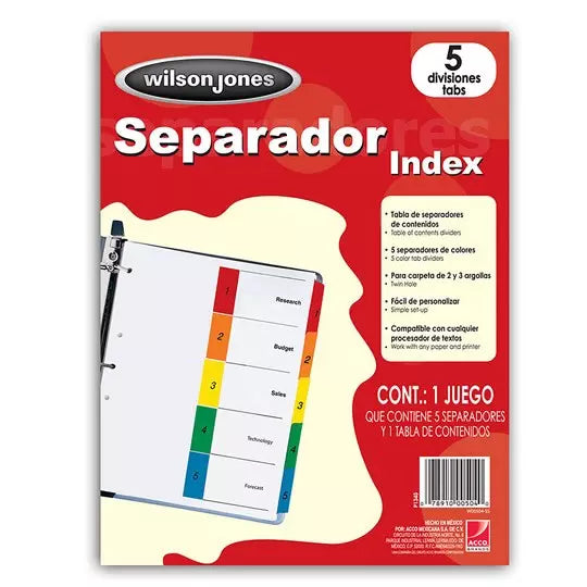 Separador c/numeración 5 divisiones ACCO tamaño carta