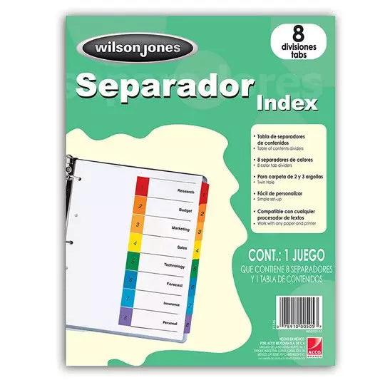 Separador c/numeración 8 divisiones ACCO tamaño carta