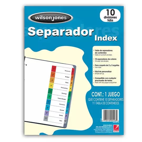 Separador c/numeración 10 divisiones ACC O tamaño carta