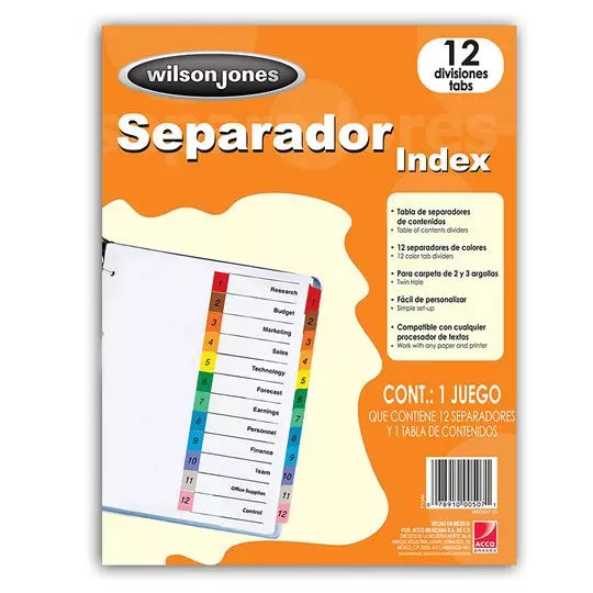 Separador c/numeración 12 divisiones ACC O tamaño carta