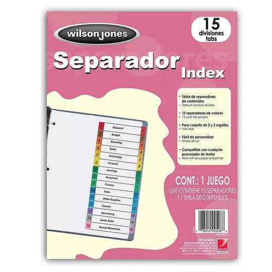 Separador c/numeración 15 divisiones ACC O tamaño carta